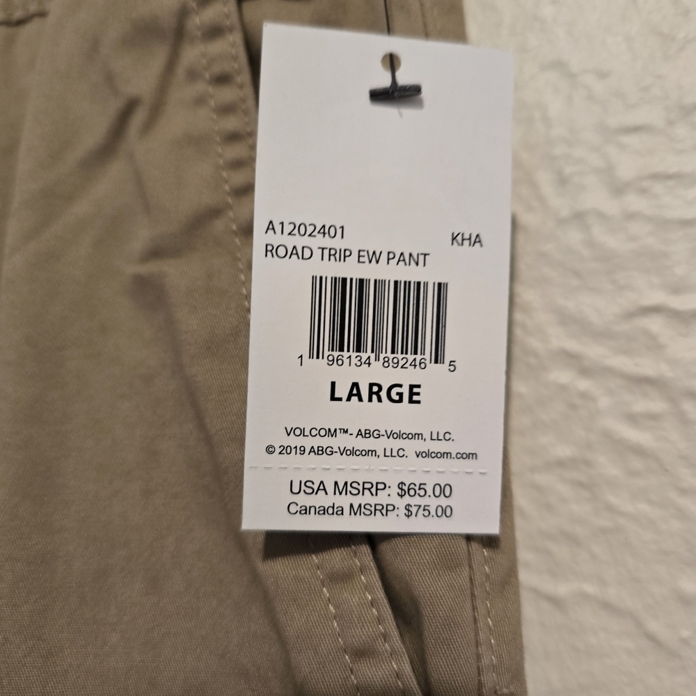 VOLCOM Mens Khaki Jogger Pant Sinched Cuff Stretch Waistband Casual Gorp Size L - Picture 7 of 15